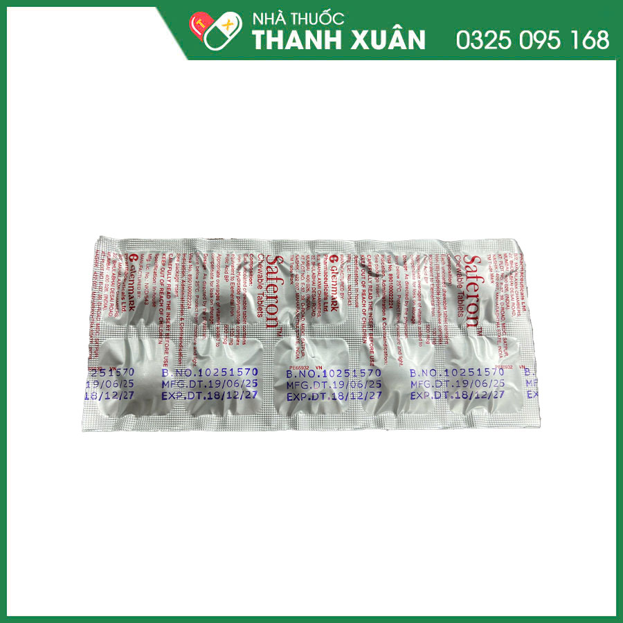 Viên nhai Saferon dự phòng và điều trị triệu chứng thiếu máu thiếu sắt